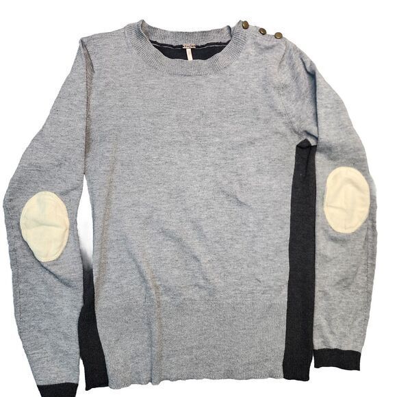 Poof Sweaters - Poof Sweater Women's M Elbow Pads Two Tone Grey And Black Shoulder Buttons‎